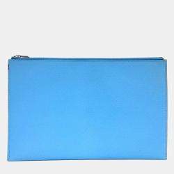 Pre Owned Hermes Blue Leather Clutch
