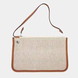 Pre Owned حقيبة هيرمس هيرباج الجديدة قماش وبني جلد بيج مقاس صغير