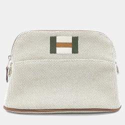 Pre Owned حافظة هيرمس بوليد قماش أبيض ميني