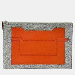 Pre Owned Hermes Grey Orange Canvas and Leather Todo 36 Colorblock