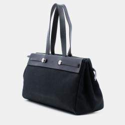 Pre Owned Hermes Black Toile and Vache Hunter Leather Herbag Cabas MM