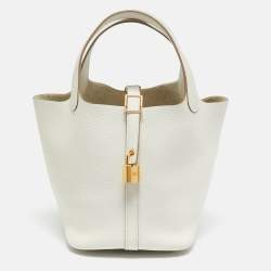 Pre Owned Hermes Picotin Lock 18 Gris Pale Taurillon Clemence Leather Tote