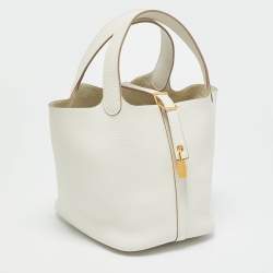 Pre Owned Hermes Picotin Lock 18 Gris Pale Taurillon Clemence Leather Tote