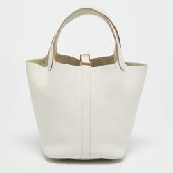 Pre Owned Hermes Picotin Lock 18 Gris Pale Taurillon Clemence Leather Tote