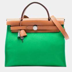 مملوكة مسبقًا Hermes Brown Green Toile Herbag Zip 31