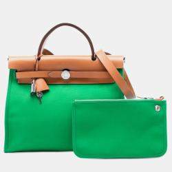 مملوكة مسبقًا Hermes Brown Green Toile Herbag Zip 31
