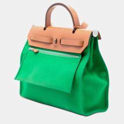 مملوكة مسبقًا Hermes Brown Green Toile Herbag Zip 31