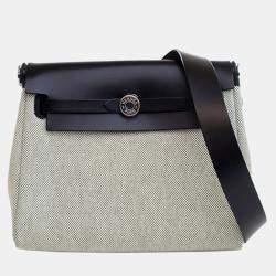 Pre Owned Hermes Black Military Toile and Vache Hunter Herbag Zip 20