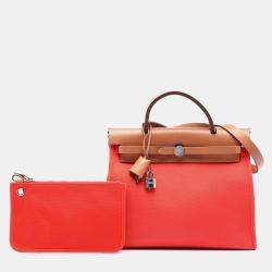 Pre Owned Hermes Brown Orange Toile Herbag Zip 31