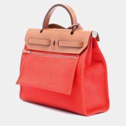 Pre Owned Hermes Brown Orange Toile Herbag Zip 31
