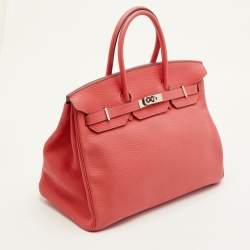Pre Owned Hermes Birkin 35 Palladium Finish Rose Lipstick Togo Leather Tote