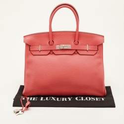 Pre Owned Hermes Birkin 35 Palladium Finish Rose Lipstick Togo Leather Tote