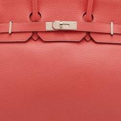 Pre Owned Hermes Birkin 35 Palladium Finish Rose Lipstick Togo Leather Tote