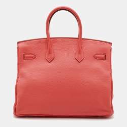 Pre Owned Hermes Birkin 35 Palladium Finish Rose Lipstick Togo Leather Tote