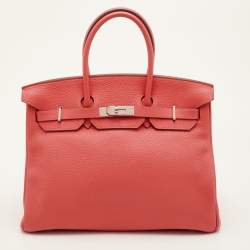 Pre Owned Hermes Birkin 35 Palladium Finish Rose Lipstick Togo Leather Tote