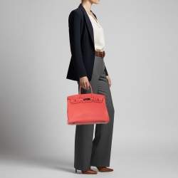 Pre Owned Hermes Birkin 35 Palladium Finish Rose Lipstick Togo Leather Tote