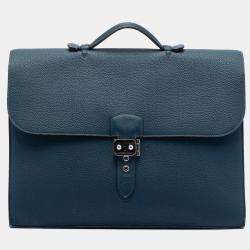 Pre Owned Hermes Blue Togo Sac A Depeches 38