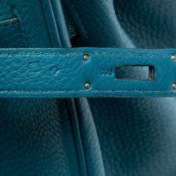 Pre Owned Hermes Blue Clemence Birkin Retourne 35