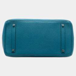 Pre Owned Hermes Blue Clemence Birkin Retourne 35