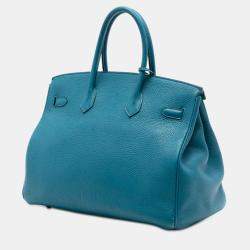 Pre Owned Hermes Blue Clemence Birkin Retourne 35