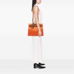 Pre Owned Hermes Brown Orange Toile Herbag Zip 31