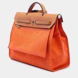 Pre Owned Hermes Brown Orange Toile Herbag Zip 31