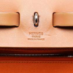 Pre Owned Hermes Brown Orange Toile Herbag Zip 31
