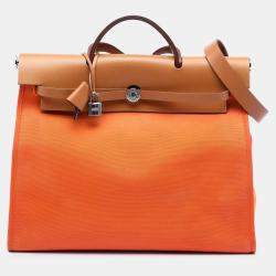 Pre Owned Hermes Brown Orange Toile Herbag Zip 31