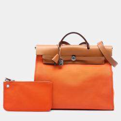 Pre Owned Hermes Brown Orange Toile Herbag Zip 31