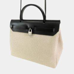 Pre Owned Hermes Black Beige Toile Herbag PM