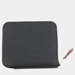 Pre Owned Hermes Azap Compact Silk In Black Epsom