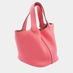 Pre Owned Hermes Picotin Lock 19 Handbag In Taurillon Clemence Leather Pink