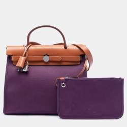 مملوكة مسبقًا Hermes Brown Purple Toile Herbag Zip 31