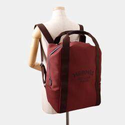 Pre Owned Hermes Sacked Pansage Groom Backpack Rouge H/Chocolat Toile Chevrons Canvas