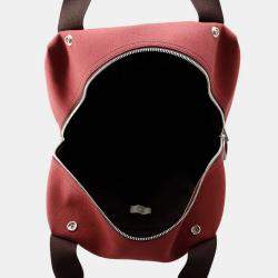 Pre Owned Hermes Sacked Pansage Groom Backpack Rouge H/Chocolat Toile Chevrons Canvas
