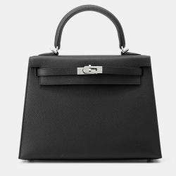Pre Owned Hermes Kelly Sellier Black Epsom Size 25