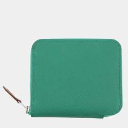 Pre Owned Hermes Azap Compact Silk In Vert Vertigo Epsom