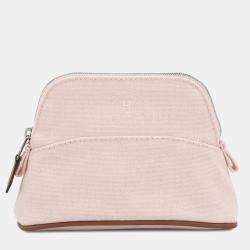 Pre Owned Hermes Bolide Pouch Rose Pearl Canvas Leather Size Mini