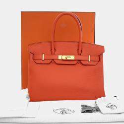 Pre Owned Hermes Orange Poppy Togo Birkin 30