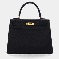Pre Owned حقيبة هيرمس كيلي سيلييه نعامة سوداء 25