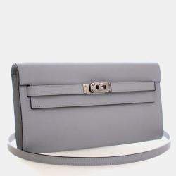 Pre Owned محفظة هيرمس كيلي تو جو جلد أبسوم أزرق جليدي