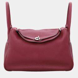 مملوكة مسبقًا Hermes Burgundy Taurillon Clemence Lindy 34 Bag PHW