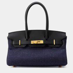 Pre Owned حقيبة هيرمس شلدر بيركين كتف أزرق نيلي فاتح/أسود جلد سوفت قماش جان حجم 29