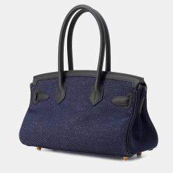 مملوكة مسبقًا حقيبة هيرمس شلدر بيركين كتف أزرق نيلي فاتح/أسود جلد سوفت قماش جان حجم 29