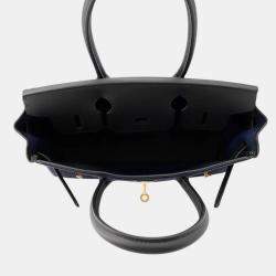 مملوكة مسبقًا حقيبة هيرمس شلدر بيركين كتف أزرق نيلي فاتح/أسود جلد سوفت قماش جان حجم 29