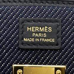 مملوكة مسبقًا حقيبة هيرمس شلدر بيركين كتف أزرق نيلي فاتح/أسود جلد سوفت قماش جان حجم 29