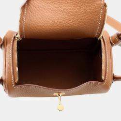 Pre Owned حقيبة هيرمس ليندي جلد تاوريون كلمنس ذهبي حجم صغير