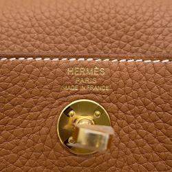 Pre Owned حقيبة هيرمس ليندي جلد تاوريون كلمنس ذهبي حجم صغير