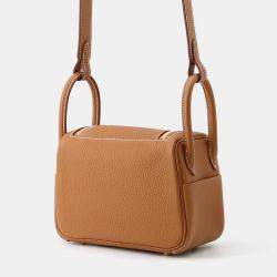 Pre Owned حقيبة هيرمس ليندي جلد تاوريون كلمنس ذهبي حجم صغير