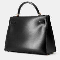 مملوكة مسبقًا Hermes Kelly Sellier Black Box Calf Leather Size 32